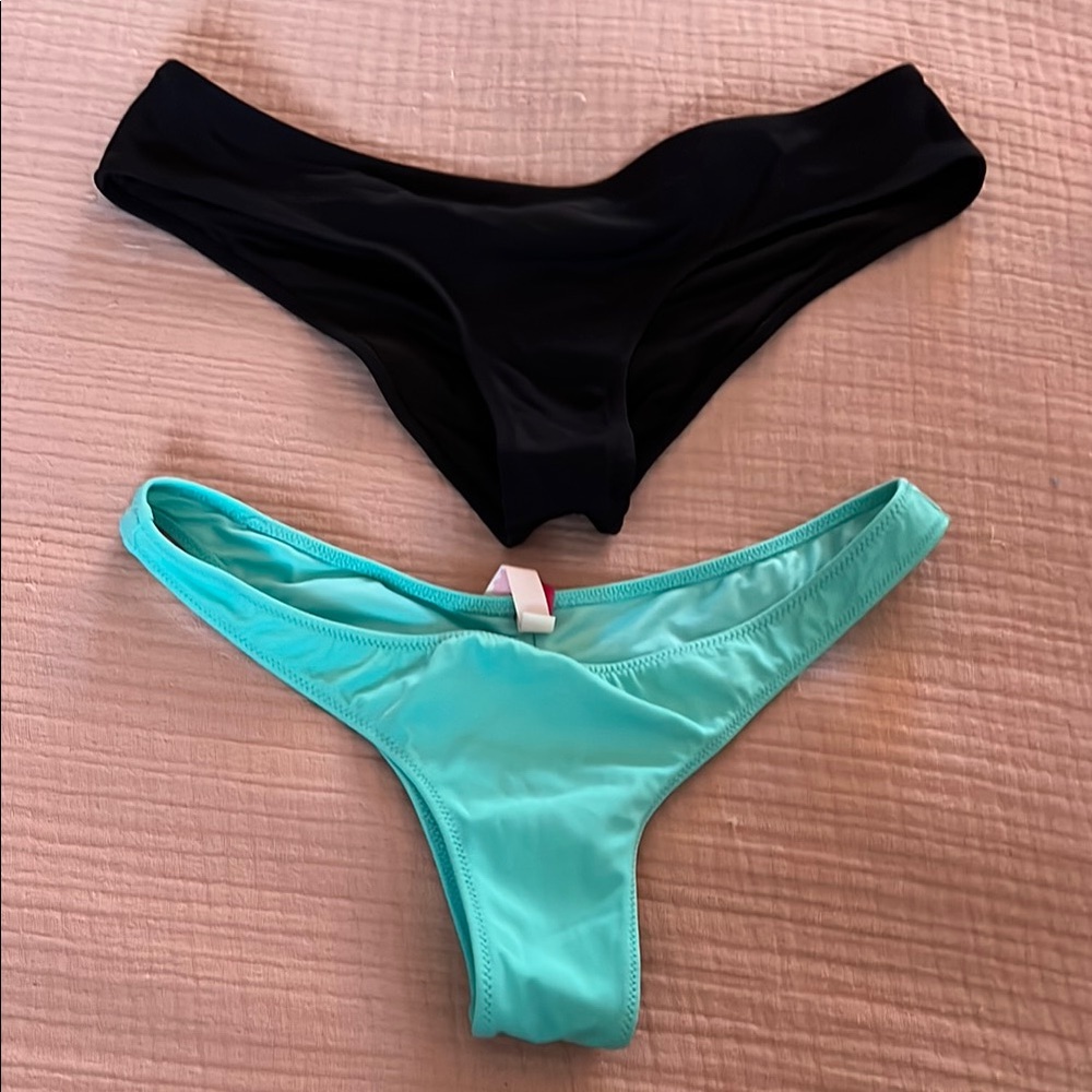 Women's Black and Aqua Swim Bottoms